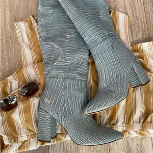Blue Faux Snake Skin Boots